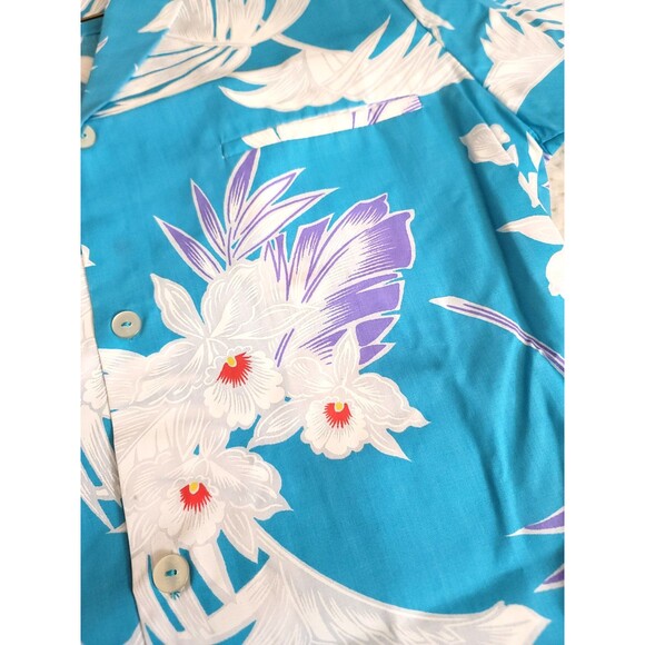 VTG Hawaiian Made Shirt Mens Blue Floral Flowers Button Up Short Sleeve USA ,M - Picture 6 of 7